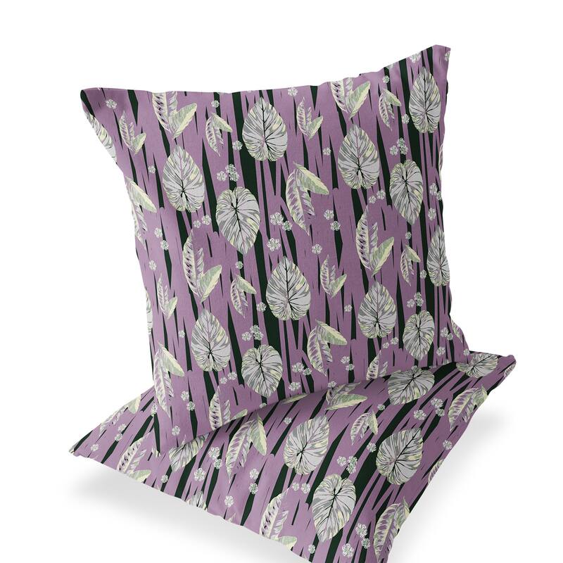 HomeRoots Set of Two 16" X 16" Pink and Black Blown Seam Botanical Indoor Outdoor Throw Pillow - 16.00' X '16.00' X '5.00