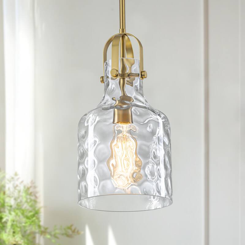Starsky 1-Light 7.09in. Modern Globe Single Clear Hammered Glass Pendant - Gold