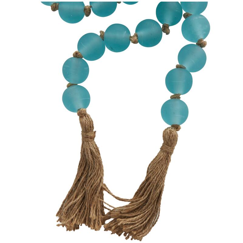 Glass Handmade Round Frosted Beaded Garland with Tassel with Knotted Brown Jute