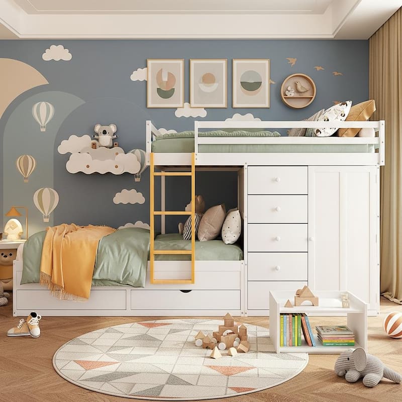 Full Size Bunk Bed with Built-in Drawers, Wardrobe & Ladder by Harper&Bright Designs