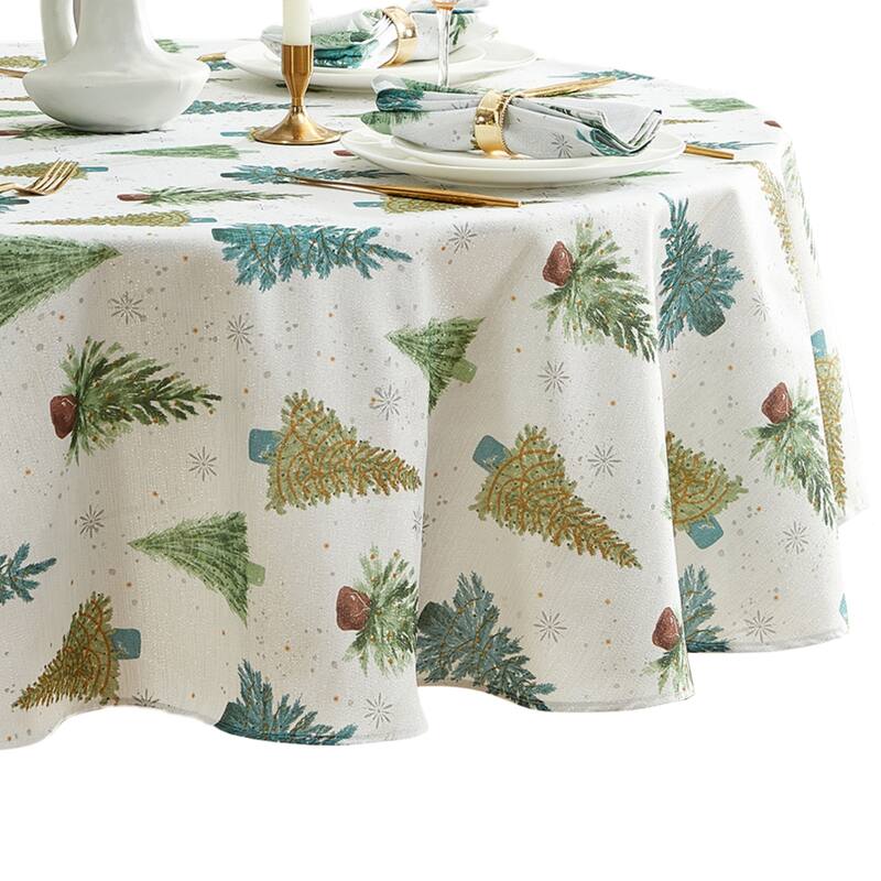 Lucina Twinkle Trees Holiday Lurex Fabric Tablecloth - 70" Round