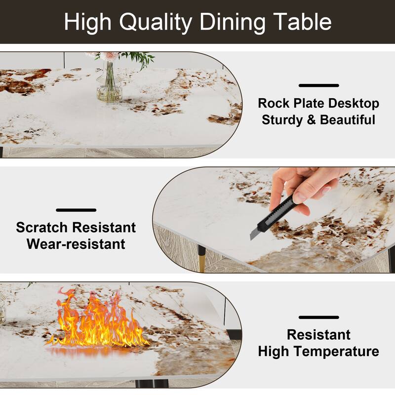 Modern minimalist dining table. A patterned SINTERED STONE tabletop with black metal legs - N/A