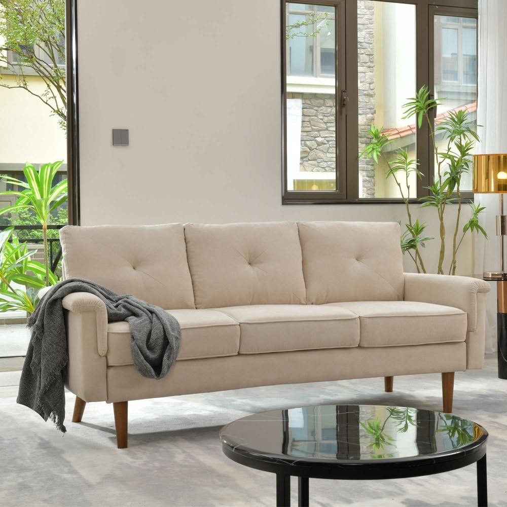 Beige hot sale suede couch