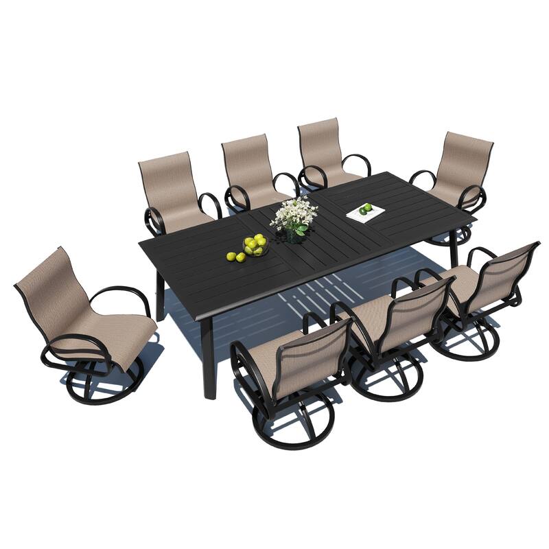 7/9-Piece Outdoor Patio Dining Set Swivel Sunbrella Dining Chairs and Aluminum Dining Table with Umbrella Hole - Augustine Ashe - Set of 9