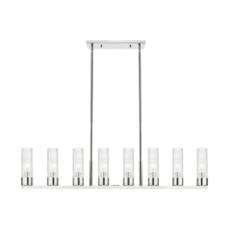 Innovations Lighting Downtown Urban - Boreas - 6 Light 48" Stem Hung Island Light with 8" Shades - Striped Clear/Polished Nickel