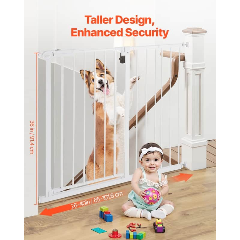 Adjustable 36-Inch Baby Gate with Auto-Close and One-Handed Operation Secure for Babies or Pets - 26-40”W x 36”H