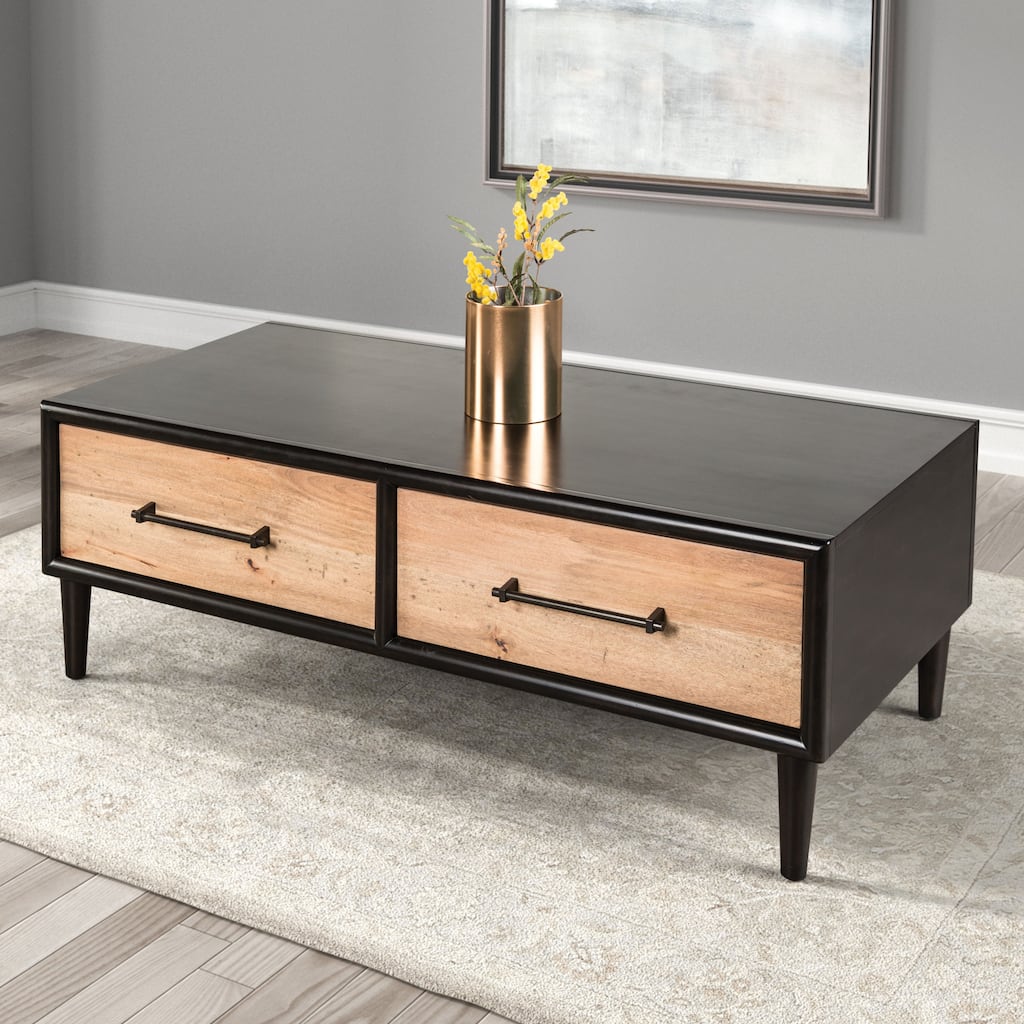 Furniture of America Marlowe Modern Farmhouse Black Natural Solid Wood Coffee Table