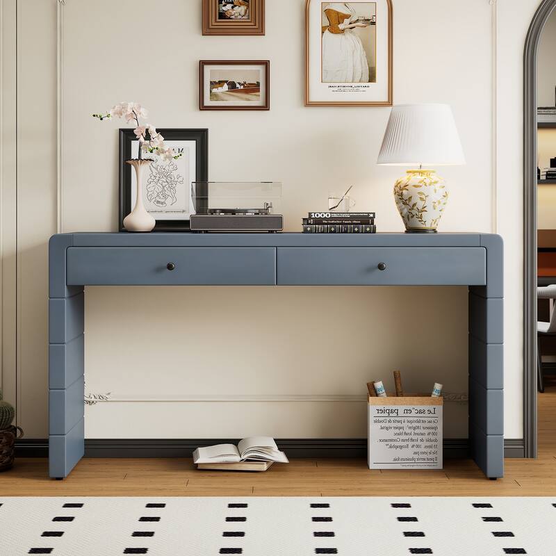 55" Farmhouse Console Table with Drawers & Shelf