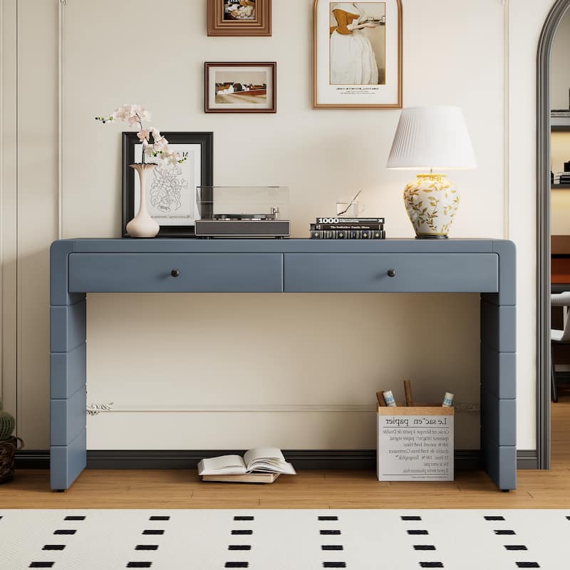 Wooden Curved Console Table with 2 Drawers for Entryway Hallway