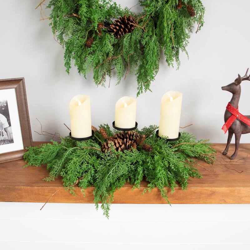 Pine Cone and Mixed Foliage Christmas Pillar Candle Holder - 30"