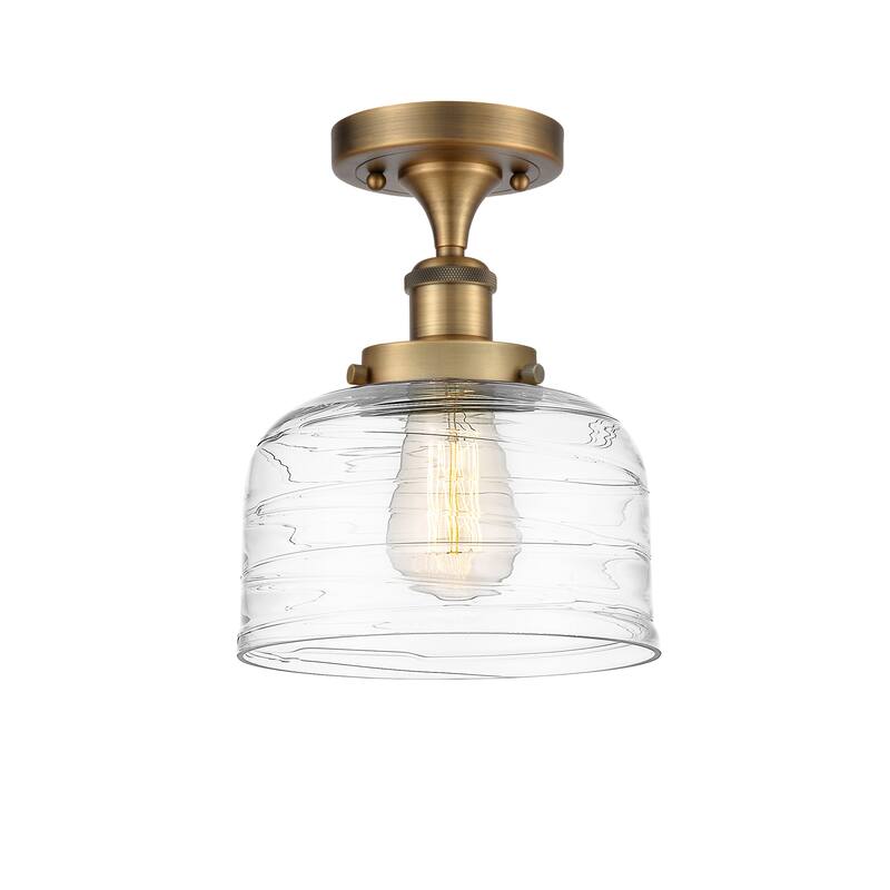Innovations Lighting Ballston Urban Bell - 1 Light 8" Semi-Flush Mount - Brushed Brass/Clear Deco Swirl