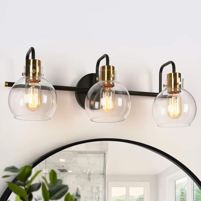 Modern 3-Light Bathroom Black Vanity Lights Globe Glass Wall Sconces - 23" L x 8" W x 8" H