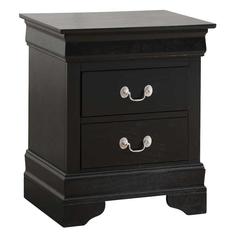 Black Nightstand with Two Drawers, 24x21x16 Classic Compact Bedside Storage Table with Sleek Finish and Durability