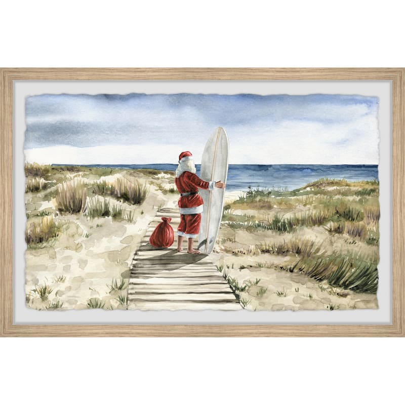 'Real Surfing Santa' Framed Painting Print