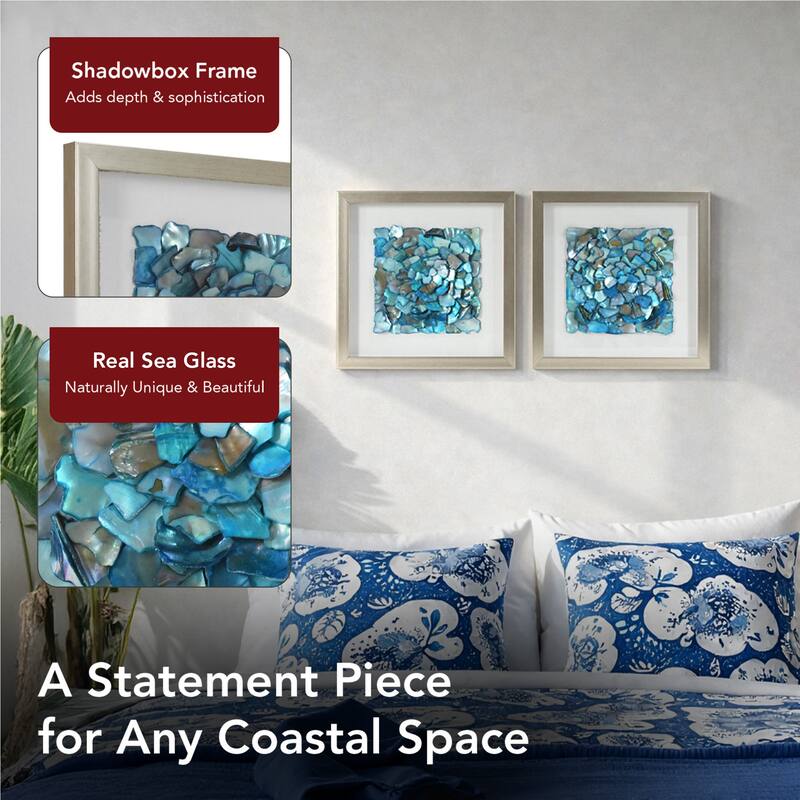 American Art Decor 2-Piece Coastal Seashell & Sea Glass Shadowbox Framed Wall Art Set