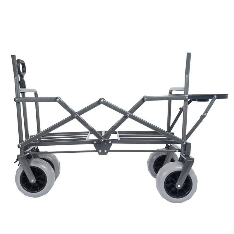 3-In-1 Folding Wagon With Bench Seat & Rear-Mounted Folding Tabletop - 500lbs Capacity, 9"X4" Beach Tires