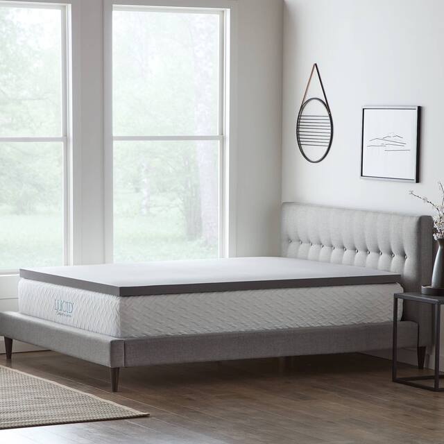 Lucid Bamboo Charcoal and Aloe Memory Foam Topper - Gray