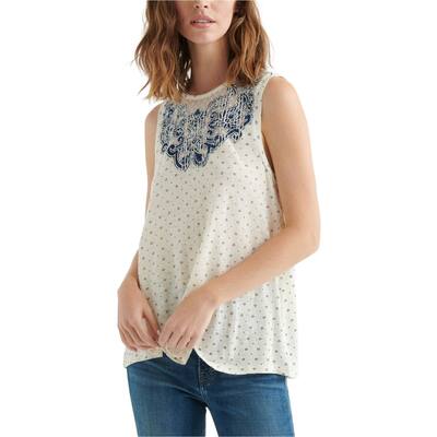 Lucky Brand Womens Applique Tank Top, Beige, X-Small