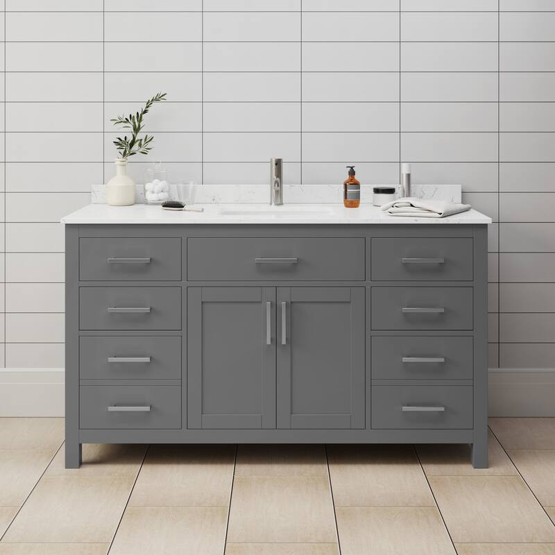 Wyndham Collection WCG242460SCCUNSMXX Beckett 60" Free Standing Single - Steel Finish - Dark Gray / Carrara Cultured Marble Top / Brushed