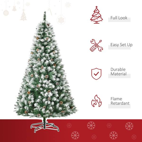HOMCOM 6 ft. Flocked Christmas Tree with Pine Cones, Pre-Decorated Christmas Tree with Stand, Fir Christmas Tree
