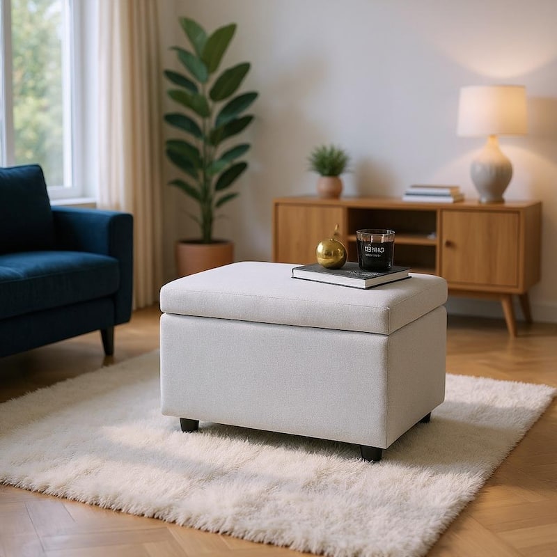 Fabric Storage Ottoman with Hidden Compartment