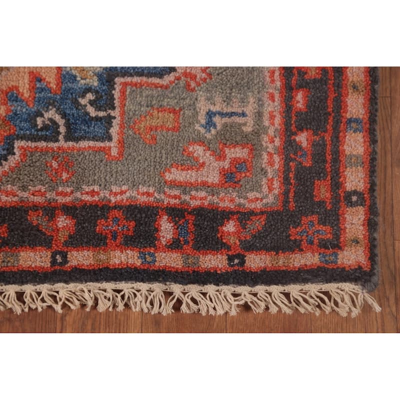 Geometric Kazak Runner Rug Handmade Grey Wool Carpet - 2'6"x 9'10"