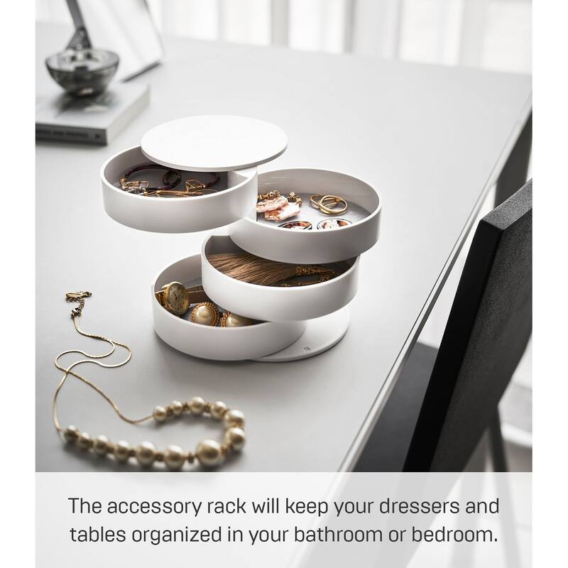 Yamazaki Home Stacked Jewelry Organizer - Two Styles, ABS Plastic, Open - L 3.94 x W 3.94 x H 3.94 inches