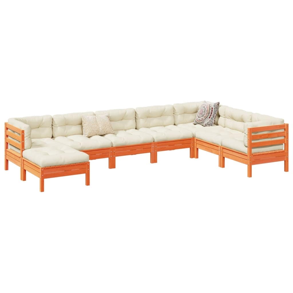 vidaXL 8 Piece Patio Sofa Set with Cushions Wax Brown Solid Wood Pine - 24.8" x 24.8" x 24.6"