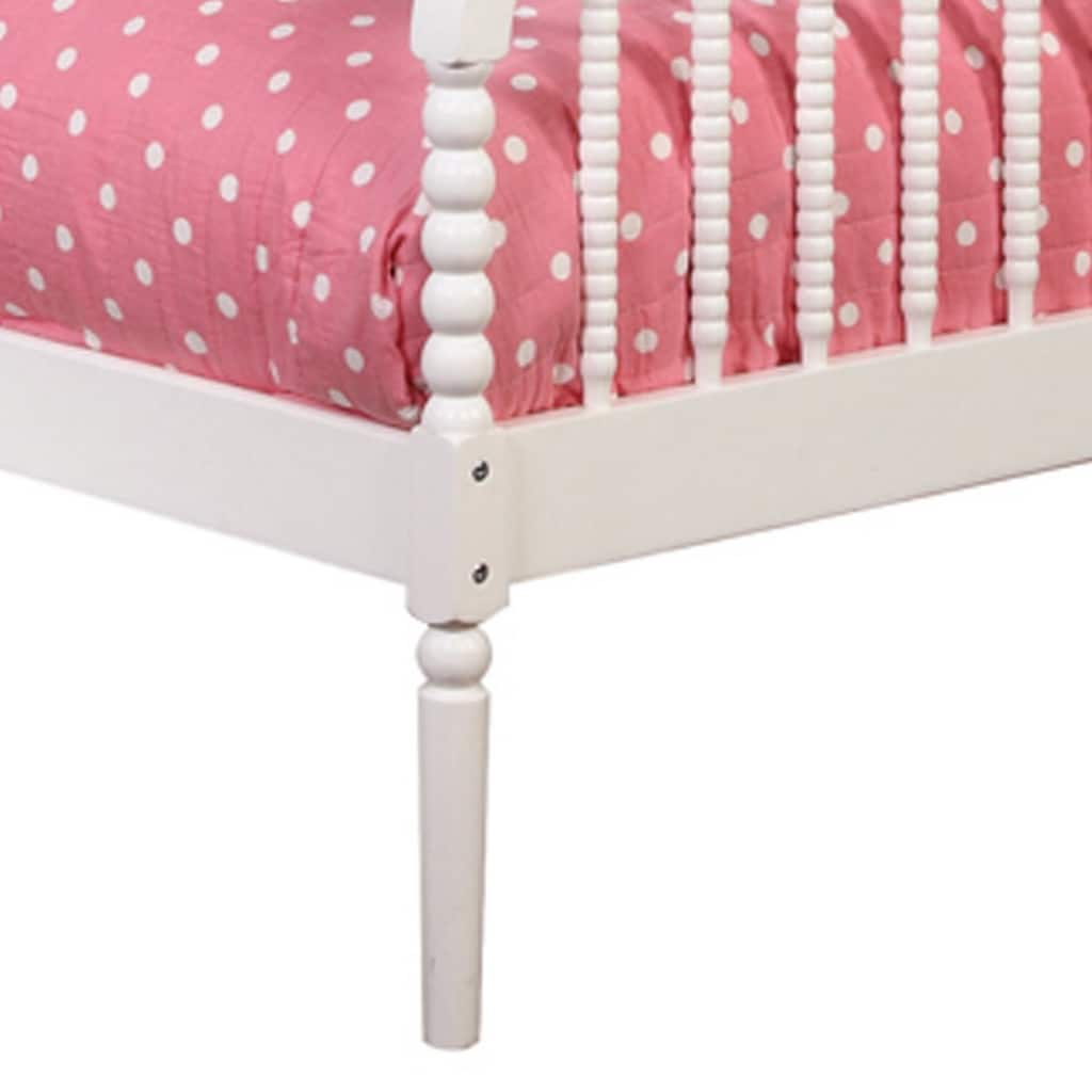Wooden Twin Bed with Bobbin Style Slatted Headboard and Footboard, White