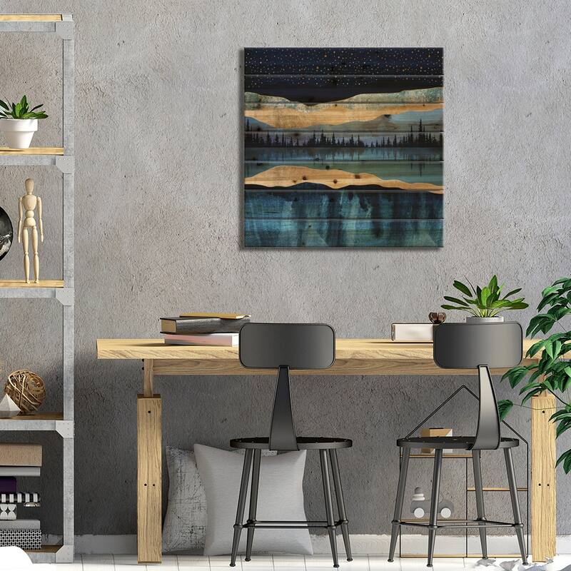 Midnight Lake Print On Wood by SpaceFrog Designs - Multi-Color