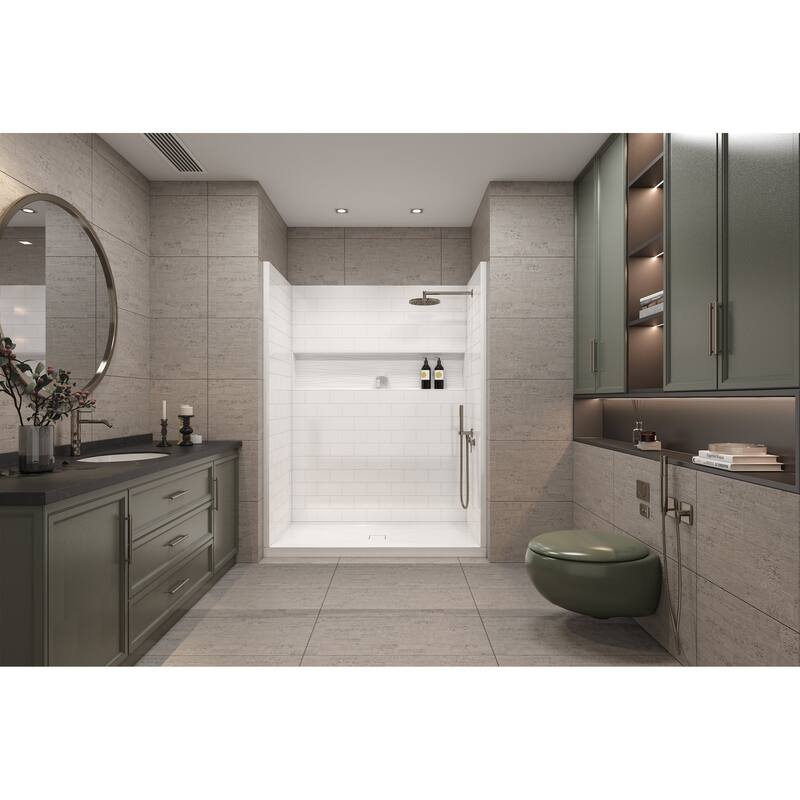 60" x 32" Single Threshold Center-Drain Shower Pan Base in White