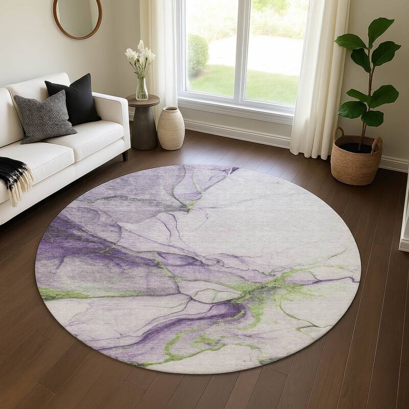 Premium Washable Super Soft Modern Crackle Mayfield Rug - Purple - 8' x 8'