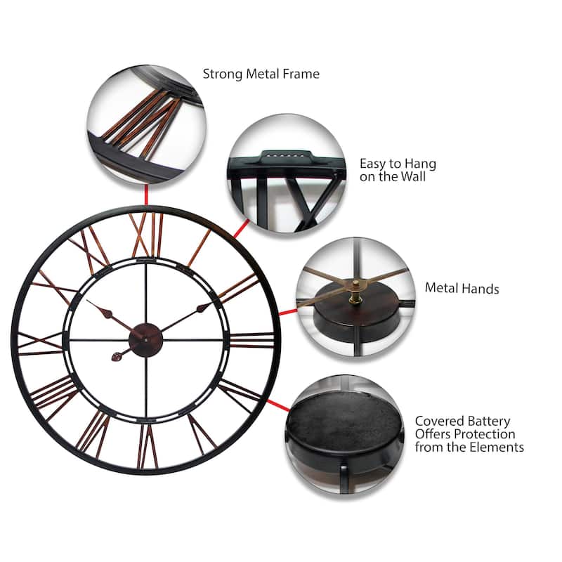 Metal Fusion Black and Bronze Large Open Face 28 inch Wall Clock by Infinity Instruments - 28 x 1.5 x 28