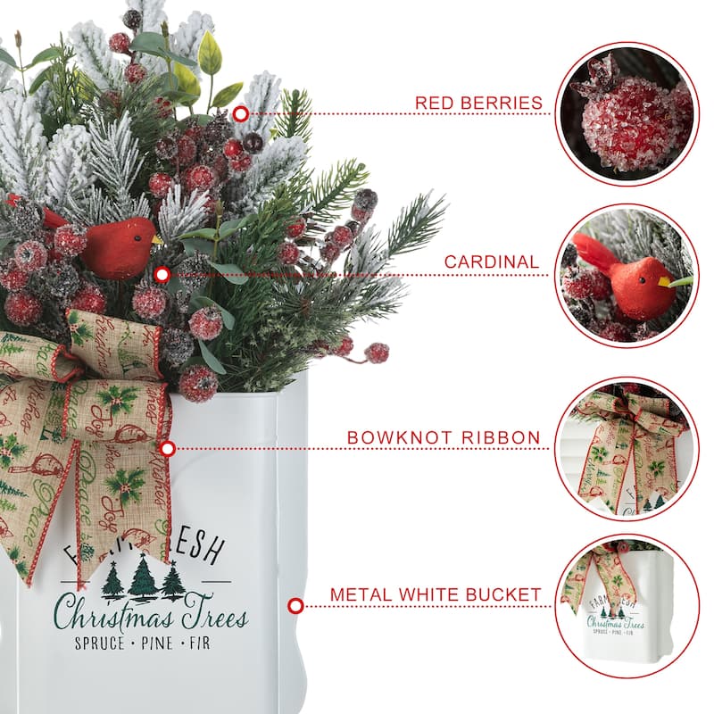 Glitzhome Artificial Christmas Flocked Pinecone Berry Teardrop Wreath Centerpiece