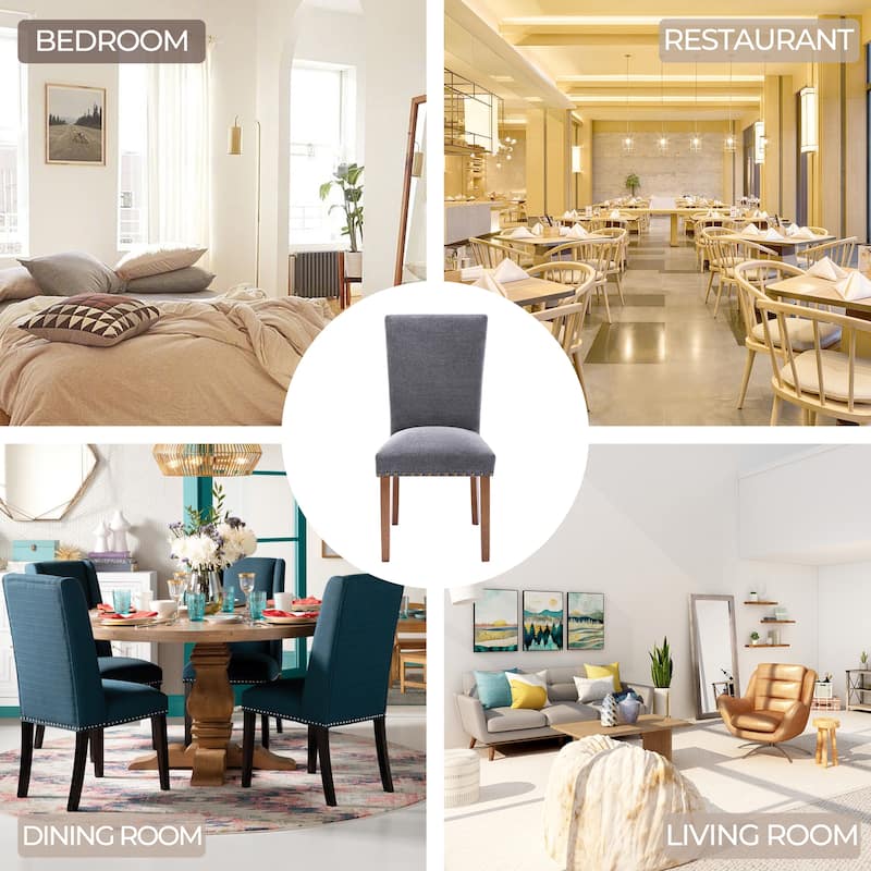 RENEWLINE Dining Chairs, Fabric with Nailhead Trim and Wood Legs