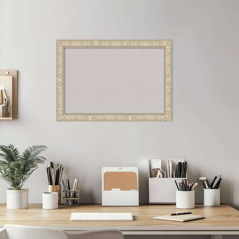 Lila Silver Wood Framed Cork Board - Bulletin Board, Organization Board, Pin Board