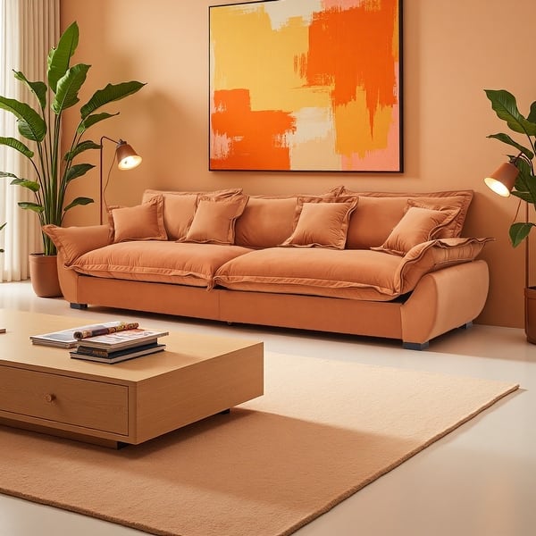 slide 2 of 15, 126" Velvet Sectional Sofa,Modular 3-Piece with Storage Removable Cushions Orange