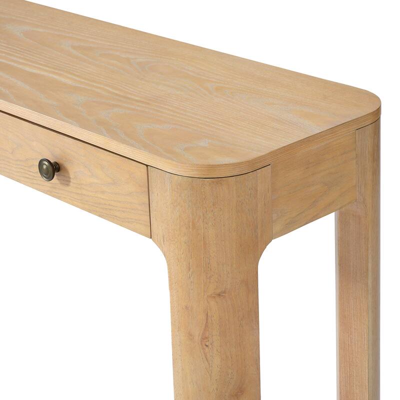 Rustic Console Table with Curved Corners, Entryway Table with 3 Concealed Drawers, Sturdy Sofa Table with Thick Legs