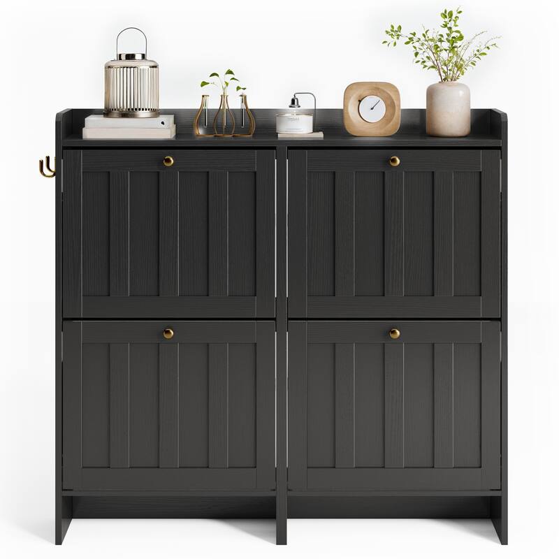 Shoe Cabinet with Flip Drawers, Slim Shoe Storage Cabinet for Entryway, Freestanding Narrow Rack with Open Storage