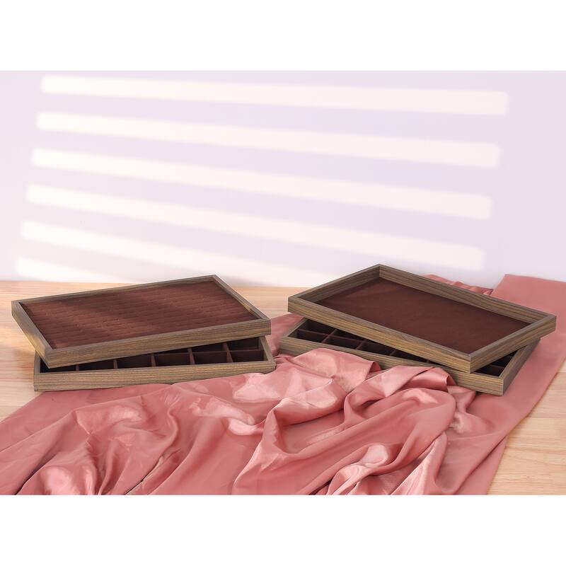 Set of 2 Stackable Velvet Jewelry Organizer Trays with Removable Dividers for Drawers, Jewelry Organizer Drawer Display Storage