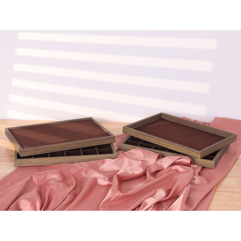 Velvet Jewelry Organizer Trays with Removable Dividers for Drawers, Jewelry Organizer Drawer Inserts Container Display Case