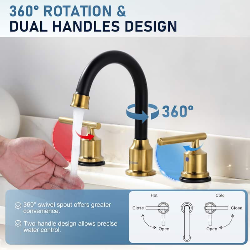 WOWOW 8 in. Widespread Double-Handle Bathroom Faucet with Drain Kit