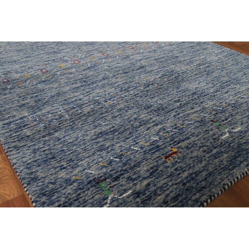 Hand Knotted Oriental 100% Wool Carpet Tribal Stripe Navy Blue & Blues Gabbeh Area Rug - 5' 10'' X 4' 0''