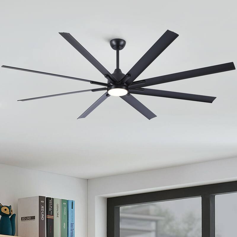 84 In Super Large Black Ceiling Fan with LED Light, 8 Aluminium Blades Ceiling Fan Chandelier - 84 Inch