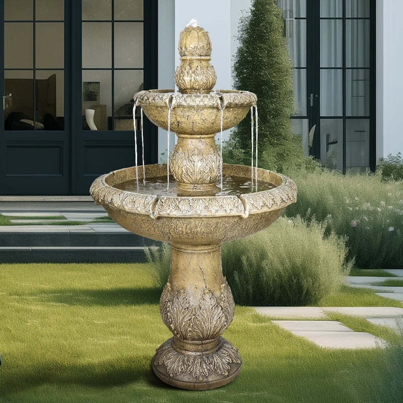 2 Tiered Floor Waterfall Fountain with Pump for Outdoor Patio Decor