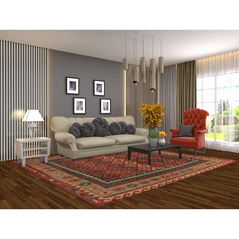 Trellis Geometric Kilim Oriental Area Rug Hand-Woven Wool Carpet - 8'2"x 9'6"