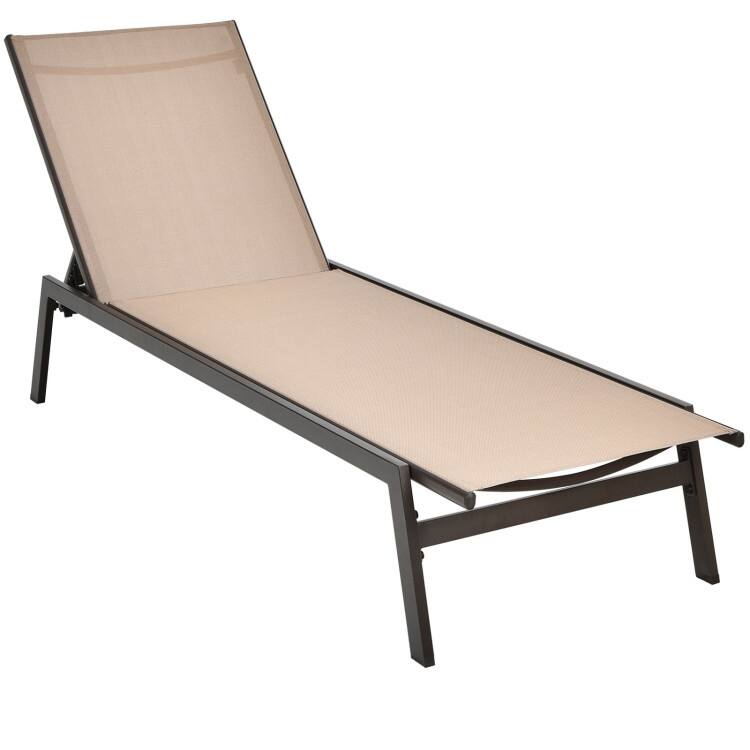 Outdoor Reclining Chaise Lounge Chair with 6-Position Adjustable Back - 64"- 79" x 25" x 38" - 12" (L x W x H)