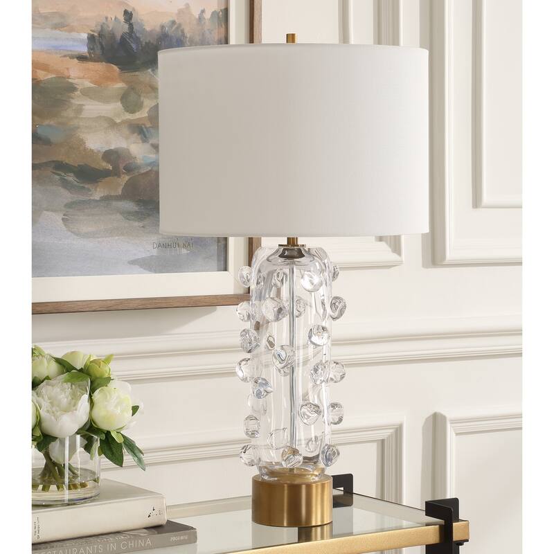 Aura Glass Sphere Table Lamp with White Drum Shade - 27.75" - Clear