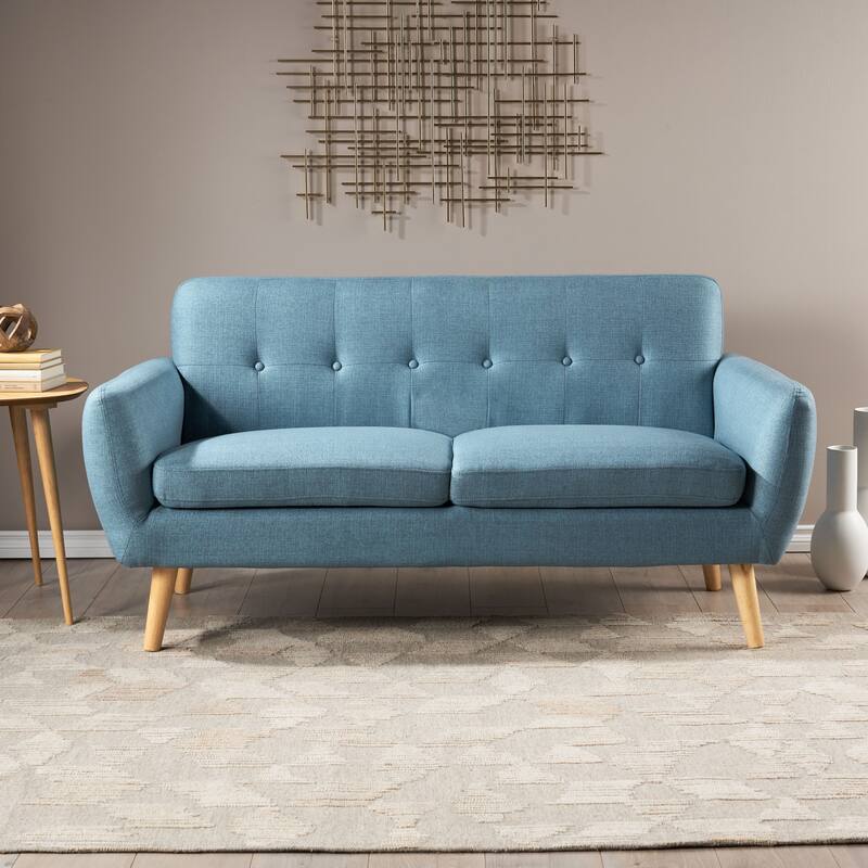 67.25" Button Tufted Loveseat with Wood Legs, Blue Sofa Couch Upholstered Settee Sofa Couch for Living Room