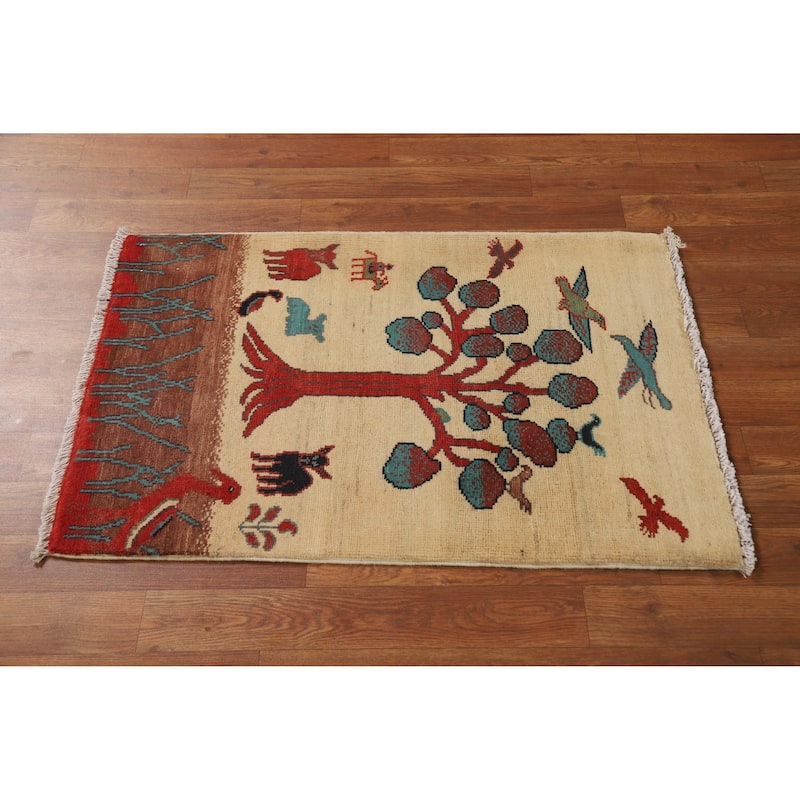 Animals Pictorial Kazak Oriental Accent Foyer Rug Handmade Wool Carpet - 2'0"x 3'0"